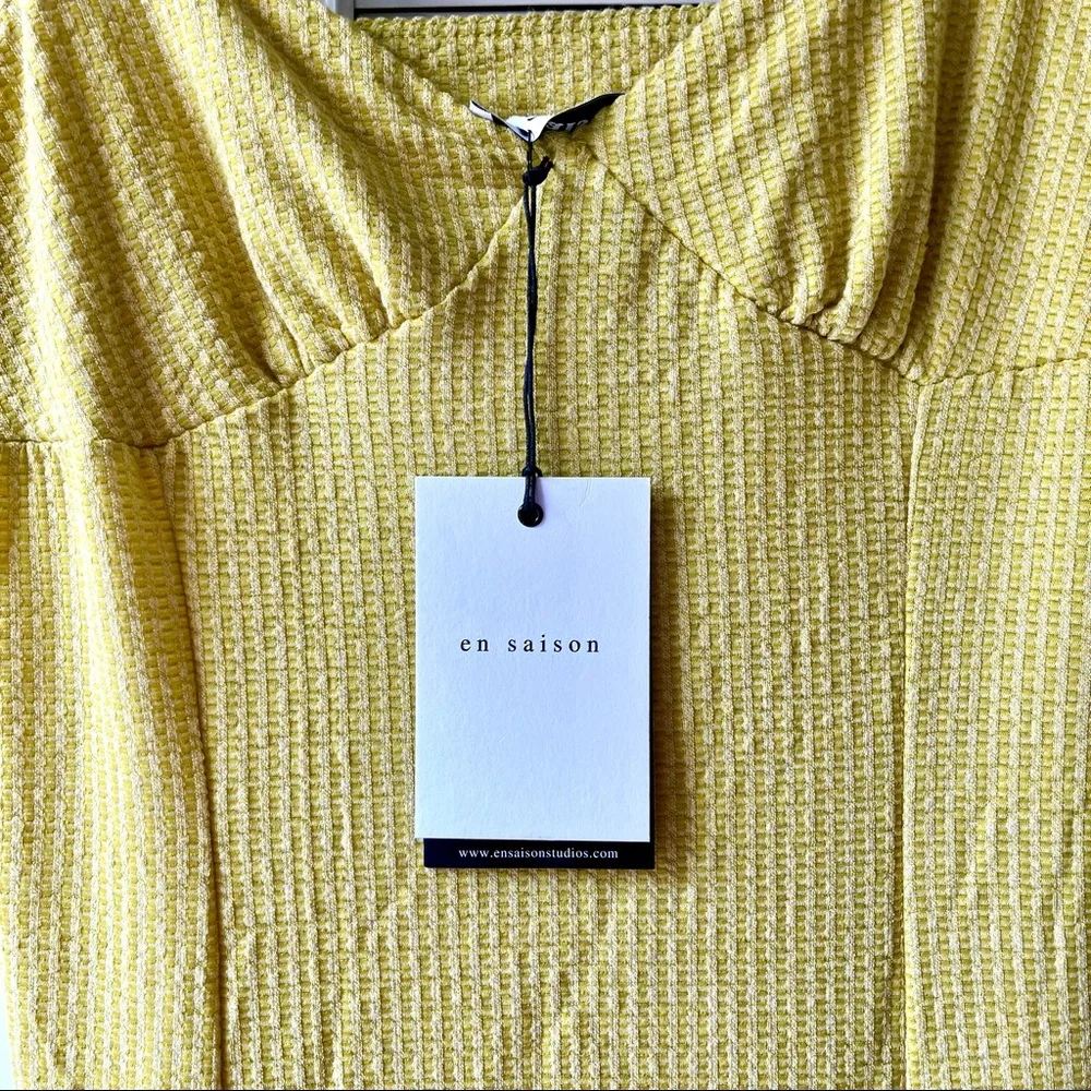 En Saison Adjustable Shoulder Tie Ribbed Midi dress, Yellow, Size M - Picture 8 of 10